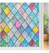 rabbitgoo Stained Glass Window Film Rainbow Film Decorative 3D Privacy Sticker Colorful Lattice W...