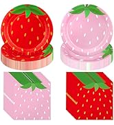 100 Pcs Strawberry Plates Napkins Tableware Sets Strawberry Party Supplies 9 Inch Disposable Pape...