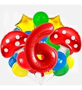 6 Balloon Number Red Blue Green Yellow Balloon Cartoon Mushroom Decorations Star Balloons for Bir...