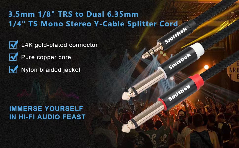 3.5mm male to dual 6.35mm male TS