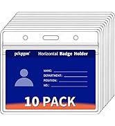 Horizontal ID Badge Holder, 10 Pack, Clear Plastic Work Card Sleeve, Name Tag Holders Cover with ...
