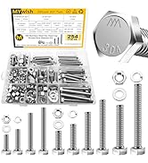 MYWISH 254 Pieces Hex Screws Assortment Kit, 1/4"-20 5/16"-18 3/8"-16, Heavy Duty 304 Stainless S...