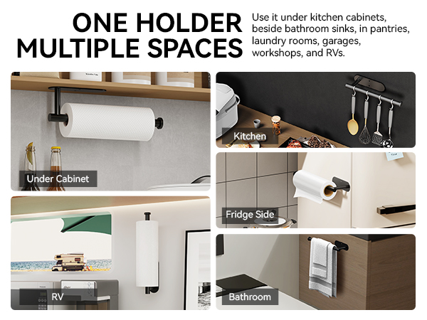 Black wall mount paper towel holder for kitchen bathroom RV cabinet and small spaces