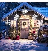 Brightown Christmas Snowflake Icicle Lights Outdoor - Plug-in 10.5ft 5 Drops 240LED Snowflake Win...