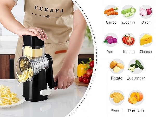Rotary Cheese Grater Hand Crank with 4 Interchangeable Stainless Steel Blades