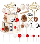 Hooqict 23Pcs Baseball Cake Decorations Set with Mini Baseballs, Player, Caps, Gloves, Bats, Happ...