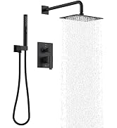 KENES Matte Black Rainfall Bathroom Shower System Rain Shower Head and Handle Set, Shower Faucet ...