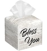 Bless You Tissue Box Cover Square, Wooden Board Texture Tissue Box Holder Waterproof Leather Faci...