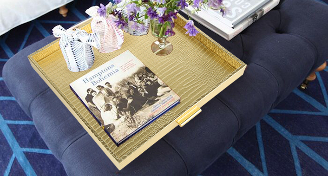 faux leather ottoman serving tray