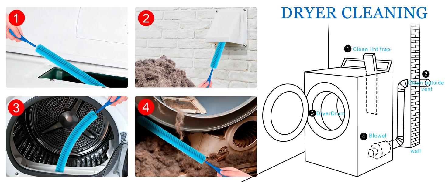 ???2 Dryer Vent Cleaner Kit Refrigerator Coil Cleaning Brush