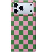 Rectangle Pink Green Checkered Phone Case for iPhone 17 Pro Max,Trendy Retro Aesthetic Checkerebo...