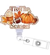 Tis The Season Fall Badge Reel - Cosmisun Autumn Pumpkin Retractable Badge Holder with Alligator ...