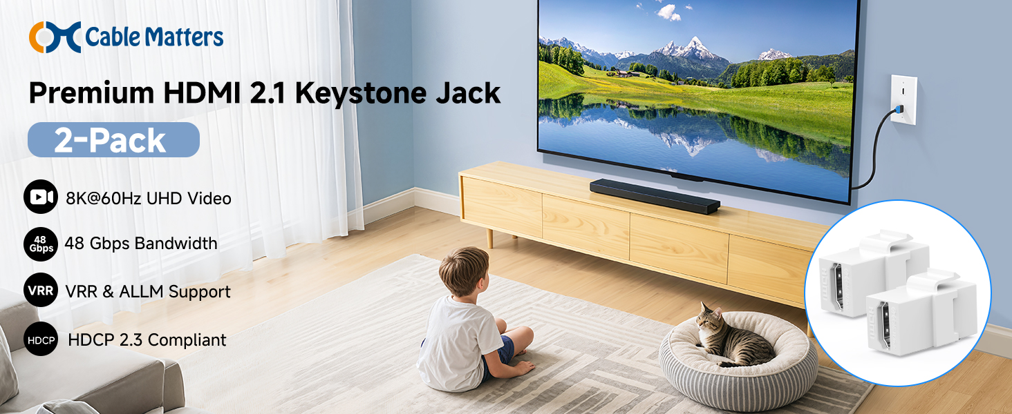 Cable Matters 2-Pack 8K HDMI Keystone Jack with 8K 60Hz and 4K 120Hz (8K Keystone HDMI,