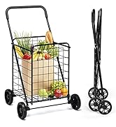Goplus Shopping Carts for Groceries, Heavy Duty Grocery Cart on Wheels Foldable, Portable Folding...