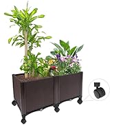 MAYOLIAH Deep Root Raised Garden Bed on Wheels Outdoor Large Plastic Planter Box with Drain Plugs...