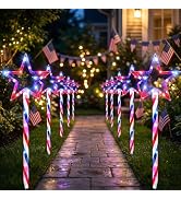 DTNESS 12 Pack 240 LED Patriotic Star Pathway Lights w/ 8-Mode for July 4th | Plug-In Powered, 6/...