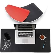 Desk Mat Black & Red 17x36 - Computer, Laptop, Keyboard & Mouse Pad Organizer - Leather Cover Off...