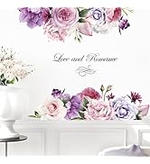 Supzone Purple Rose Peony Wall Stickers Large Flower Bouquet Blossom Wall Decals Self-Adhesive Lo...