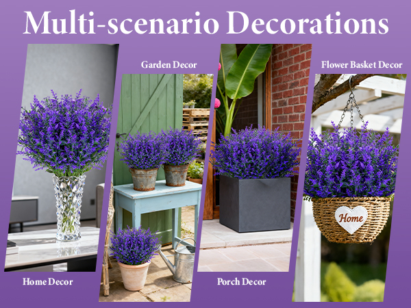Artificial Lavender Flowers Plants Lifelike UV Resistant Fake Shrubs Greenery Flowers Bouquet