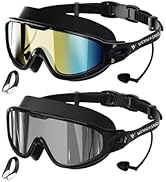 Wenwasno Swim Goggles, 2 Pack Anti-Fog Waterproof HD UV Protection Large Rim Swim Goggles