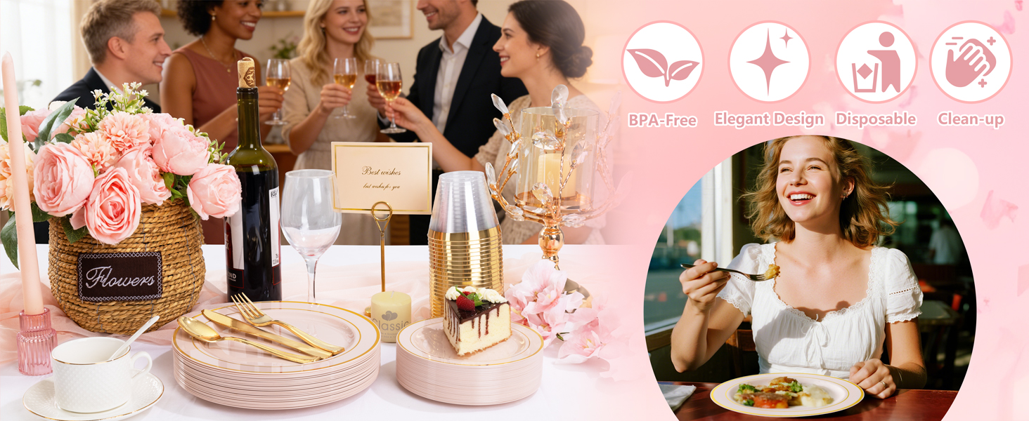 pink and gold plates