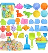 REZUCREY Beach Toys, Collapsible Sand Toys for Toddlers, Sand Bucket and Shovels Set with Mesh Ba...
