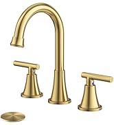 Bathroom Faucets for Sink 3 Hole, Hurran Brushed Gold Bathroom Sink Faucet with Pop-up Drain and ...