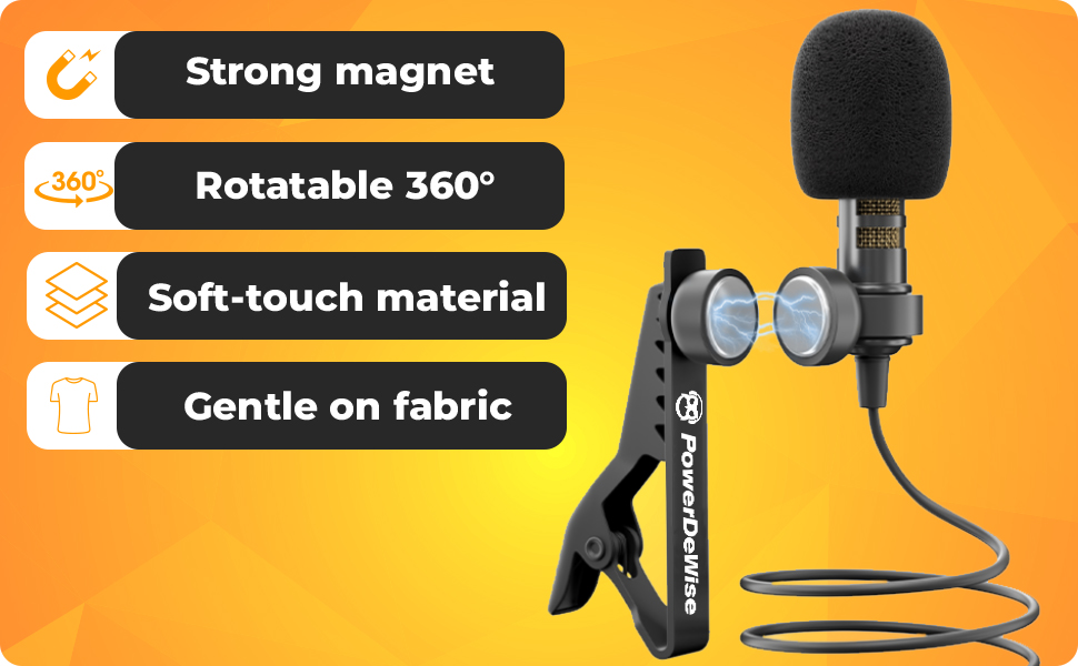 PowerDeWise Magnetic Lavalier Microphone Clip - 6mm Rotatable Lapel Unique Replacement