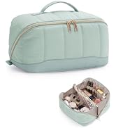 Makeup Bag for Women, Open Flat Puffy Organizer with Wipe-Clean PVC Lining | Quick Access, Brush ...