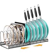 MUDEELA Expandable Pots and Pans Organizer Rack under Cabinet, Pots Lid Organizer Rack for Kitche...