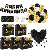 5 Senses Gift Bags for Him with Labels & Tissue Paper | Happy Birthday Decorations Kit with Banne...