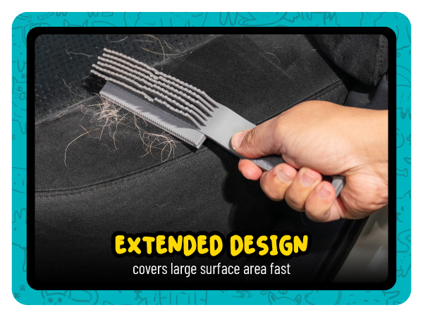 Remove dog and cat hair from car upholstery and carpet with the Grubbie pet brush.