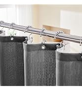Lameirose Grey Shower Curtain and Liner, 3 in 1 Shower Curtain Set with 12 Double Sided Shower Cu...