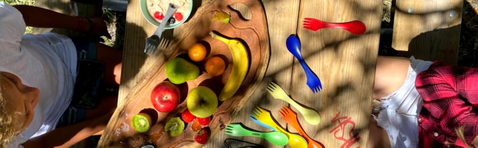 spork camping utensils set sporks silverware reusable spoon camp plastic travel fork combo kids