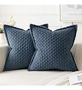 MIULEE Blue Throw Pillow Covers 18x18 Inch Pack of 2 Soft Corduroy Pillow Covers Decorative Strip...