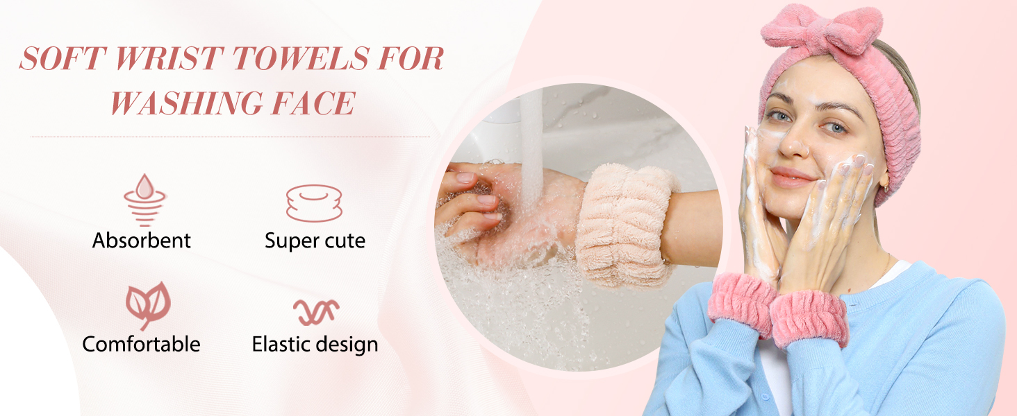 Women's Wrist Towels for Washing Face, Microfiber Spa Wash Towel Band, Absorbent Wristbands