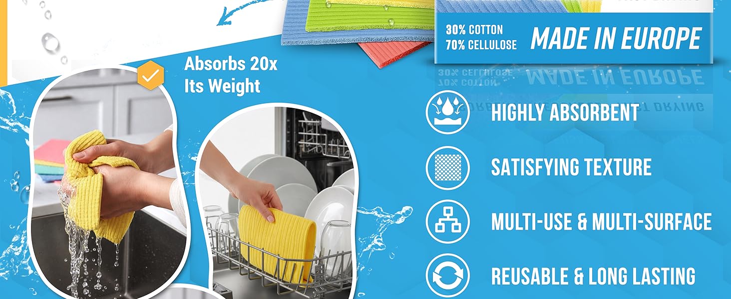 European Dishcloths Highly Absorbent ACTIVE reusable cloth washable