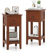 Giantex Narrow End Tables with Drawer Set of 2, 23.5" H Side Table w/Open Storage Shelf & Solid W...