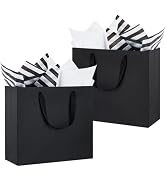 Ohuimrt 12 PCS Large Gift Bags with Tissue Papers Bulk, 12.5 x 4.5 x 11 Inches Black Kraft Paper ...
