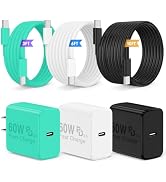 QZIIW Super Fast Charger Type C, 60W Colorful Mixed USB C Fast Charger Block 3 Pack & Extra Long ...