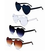 Iioscre Heart Shaped Sunglasses for Women:4 Pairs Colorful Rimless Heart Glasses Transparent Hear...