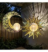 Amugmilk Solar Hanging Lights for Outside Garden,Outdoor Metal Lanterns Sun Moon Lamp, Large Deco...