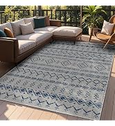 Outdoor Indoor Area Patio Rug Washable Boho Rug 8x10 ft - Moroccan Geometric Design with Diamond ...