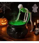 Zesua Halloween Decorations Indoor - Vintage Puking Skeleton Cauldron | Green LED Mist Maker Spoo...