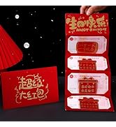 Chinese Red Envelopes for Birthday, Creative 6-Pocket Expandable Hongbao, Shimmering Money Packet...