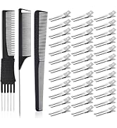 50Pcs Metal Hair Styling Clips, IKOCO No Crease Double Prong Hair Clips with 3 Parting Comb for S...