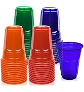EcoDispose 16 Oz Plastic Cups, 4 Colours Assorted Spill Proof Reusable Cups, BPA-Free, Perfect fo...