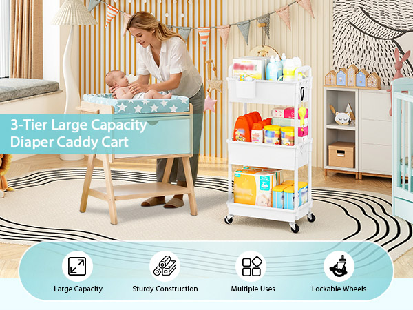 Baby Diaper Caddy Organizer Cart