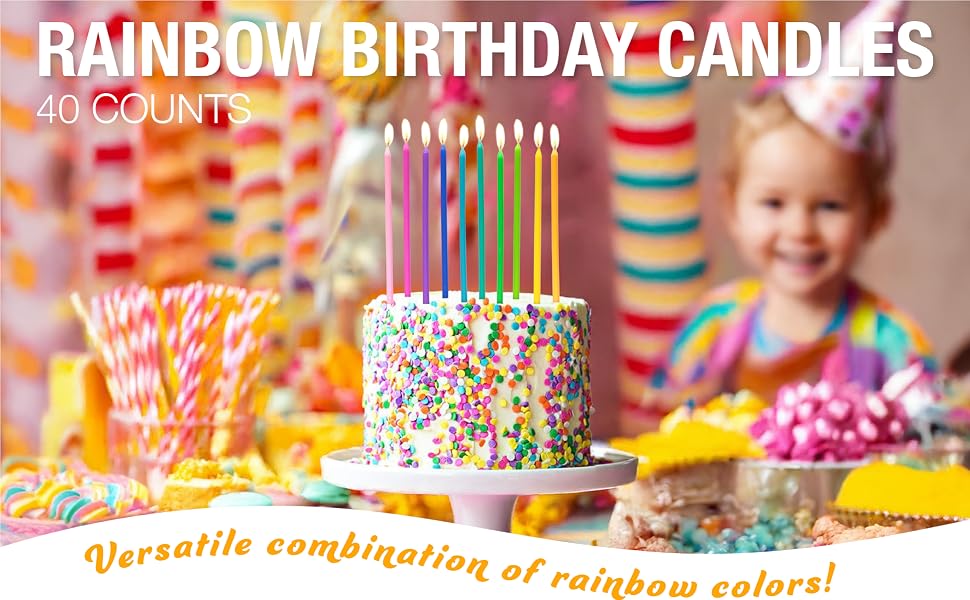 40 Rainbow Birthday Candles, The best choice for your party, regardless of theme or style.