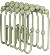 AmazerBath Shower Curtain Hooks, Sage Green Shower Curtain Hooks Rust Proof Non-Slip Double Hook ...